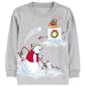 Boys CARTER'S Christmas Snowball Fight T-Shirt Size 12 18 mo 2T 4T snowman NWT